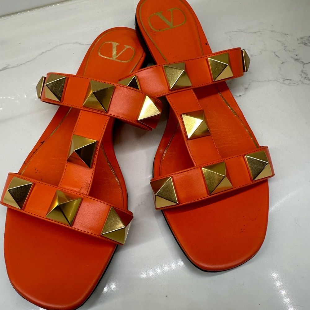 Valentino Women’s Rockstud orange sandals size 37